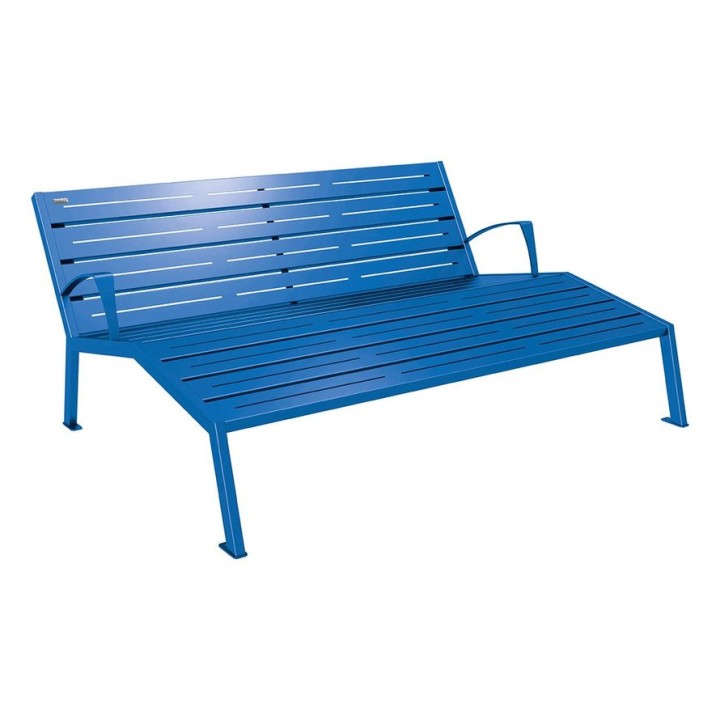 Chaise longue acier Silaos Procity, 3 places, avec accoudoirs, lg. 1800 mm, fixation platines - Bleu gentiane