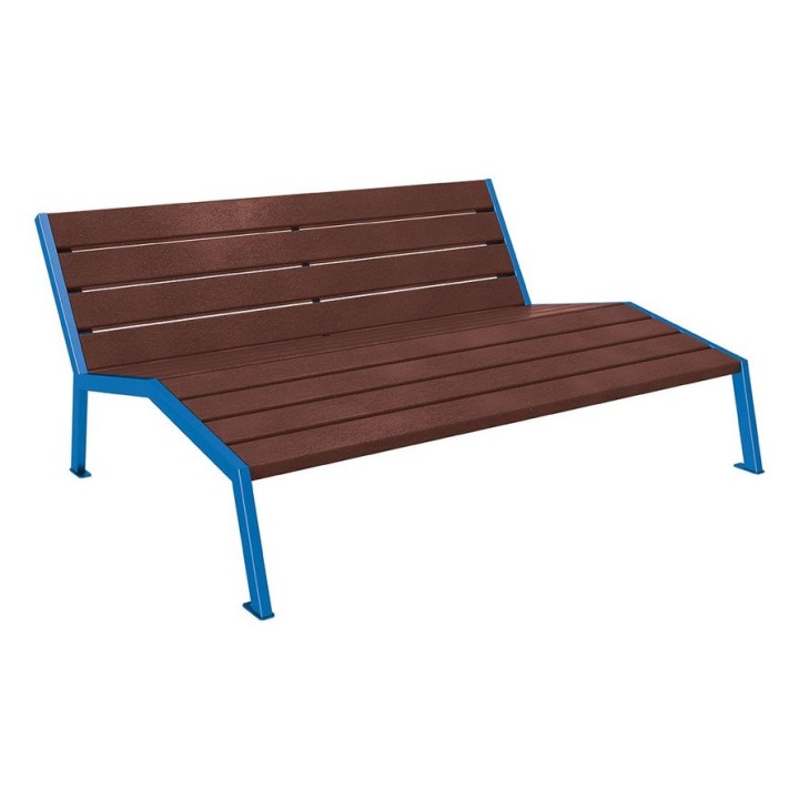 Chaise longue plastique recyclé/acier Silaos Procity, 3 places, sans accoudoir, lg. 1800 mm, fixation platines - Bleu gentiane
