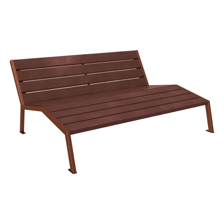 Chaise longue plastique recyclé/acier Silaos Procity, 3 places, sans accoudoir, lg. 1800 mm, fixation platines - Aspect Corten