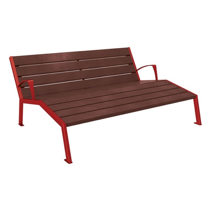 Chaise longue plastique recyclé/acier Silaos Procity, 3 places, avec accoudoirs, lg. 1800 mm, fixation platines - Rouge pourpre