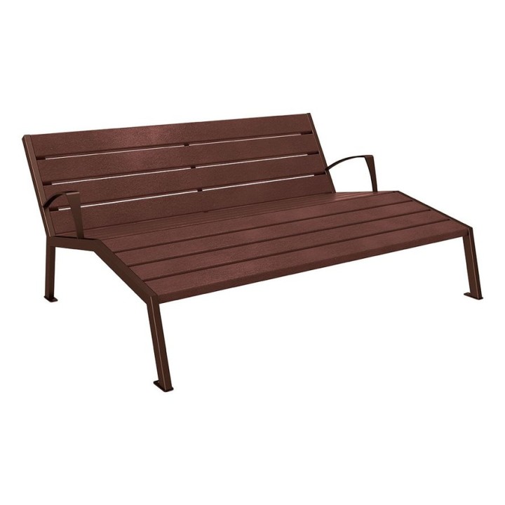 Chaise longue plastique recyclé/acier Silaos Procity, 3 places, avec accoudoirs, lg. 1800 mm, fixation platines - Brun chocolat
