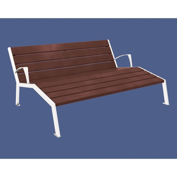 Chaise longue plastique recyclé/acier Silaos Procity, 3 places, avec accoudoirs, lg. 1800 mm, fixation platines - Blanc pur