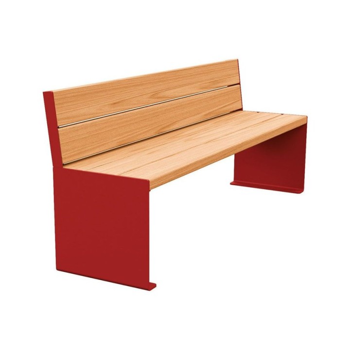 Banc bois/acier KUB. Procity, lg. 1800 mm, fixation tiges d'ancrage non fournies - Chêne clair/Rouge pourpre