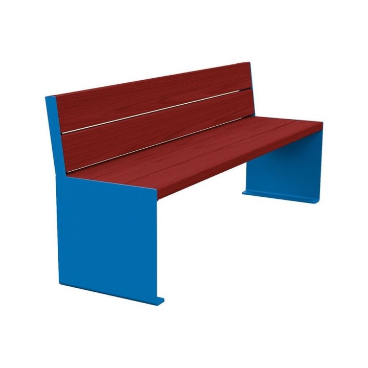 Banc bois/acier KUB. Procity, lg. 1800 mm, fixation tiges d'ancrage non fournies - Acajou/Bleu gentiane