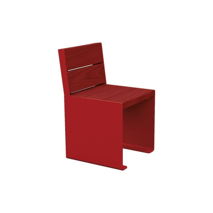Banc bois/acier KUB. Procity, lg. 450 mm, fixation tiges d'ancrage non fournies - Acajou/Rouge pourpre