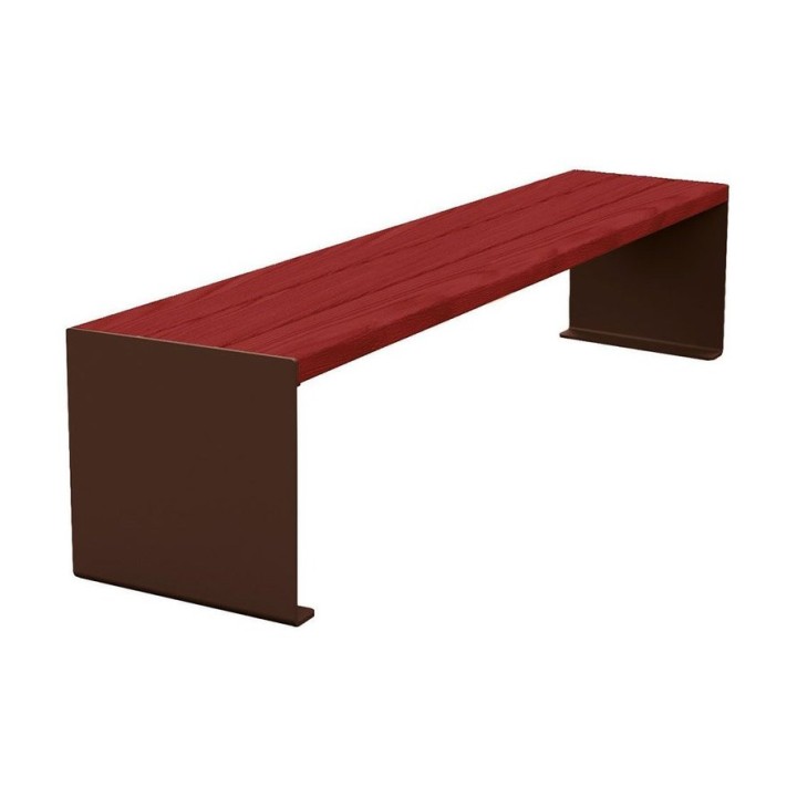 Banquette KUB. acier et bois Procity, lg. 1800 mm, fixation tiges d'ancrage non fournies - Acajou/Brun chocolat