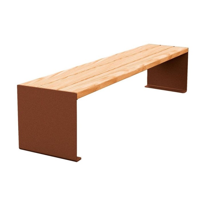 Banquette KUB. acier et bois Procity, lg. 1800 mm, fixation tiges d'ancrage non fournies - Chêne clair/Aspect Corten