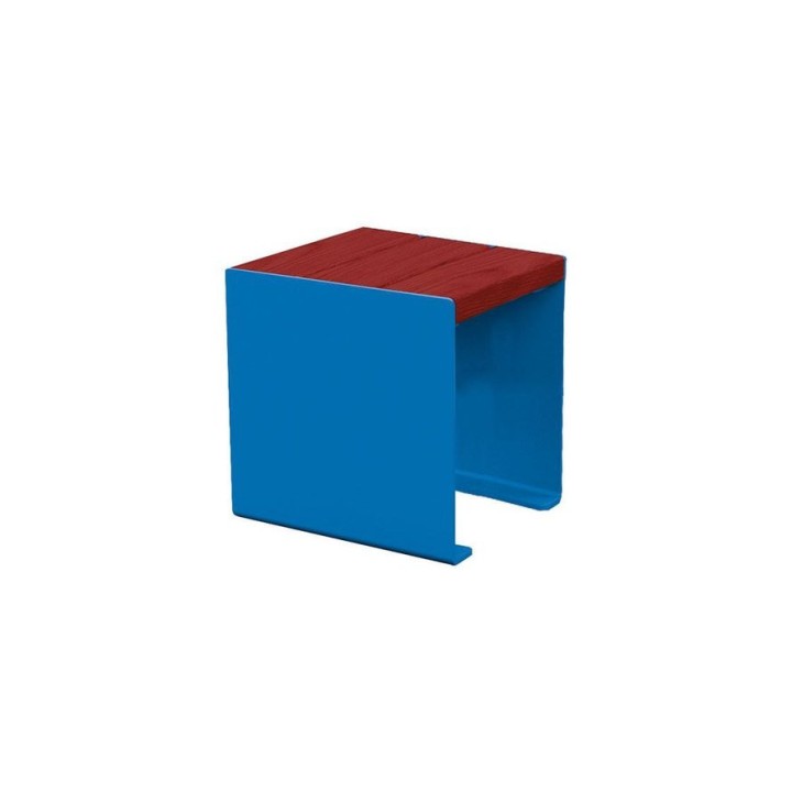Banquette KUB. acier et bois Procity, lg. 450 mm, fixation tiges d'ancrage non fournies - Acajou/Bleu gentiane