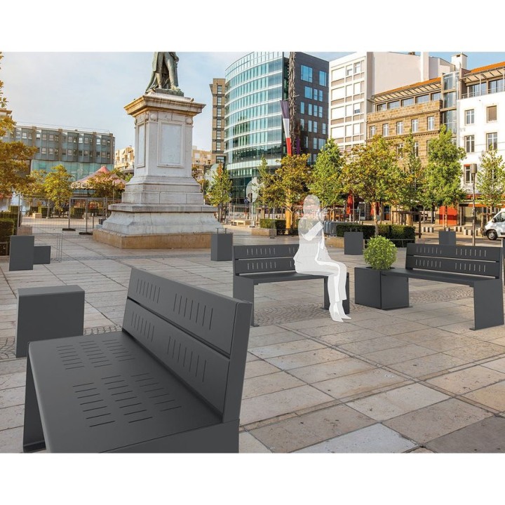 Banc acier KUB. Procity, lg. 1800 mm, fixation tiges d'ancrage non fournies - Vert mousse