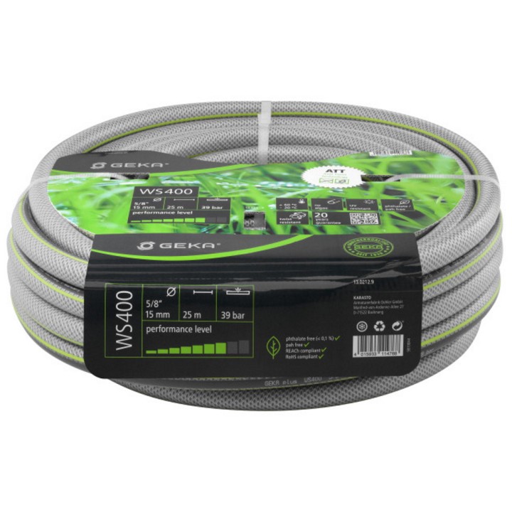 Tuyau d'arrosage GEKA Plus WS400  5/8" vert/gris PVC, long. 25 m