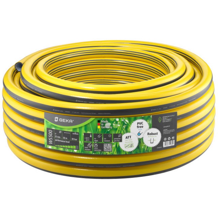 Tuyau d'arrosage GEKA Plus WS500  1" jaune/gris PVC, long. 50 m