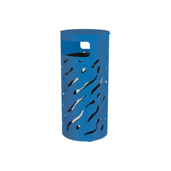 Corbeille Venise couvercle réhaussé 80 litres Procity - Ø 450 x hauteur 1010 mm - Avec seau galva - Bleu gentiane