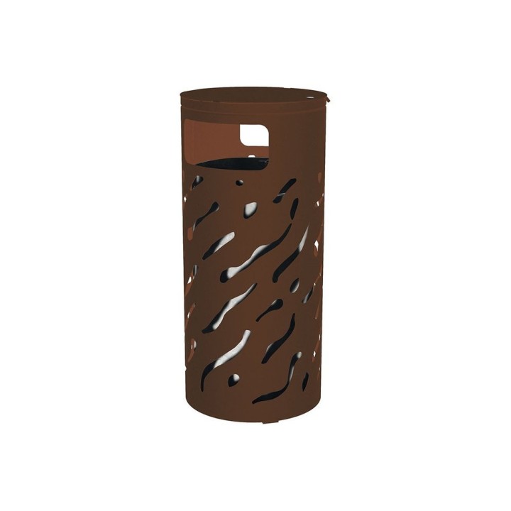 Corbeille Venise couvercle réhaussé 80 litres Procity - Ø 450 x hauteur 1010 mm - Avec seau galva - Brun chocolat
