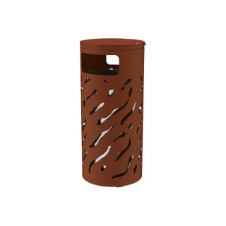 Corbeille Venise couvercle réhaussé 80 litres Procity - Ø 450 x hauteur 1010 mm - Avec seau galva - Aspect Corten