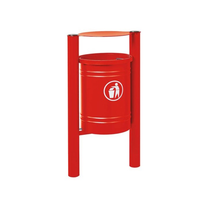 Corbeille Saintonge Inox brossé 40 litres Procity - Avec seau tôle électrozinguée - Rouge pourpre