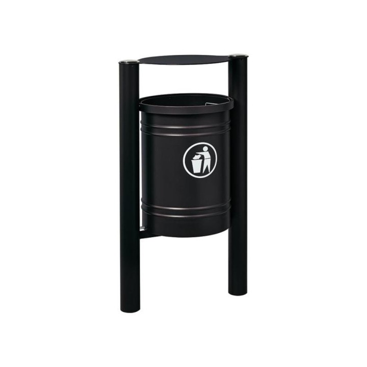 Corbeille Saintonge Inox brossé 40 litres Procity - Avec seau tôle électrozinguée - Noir foncé