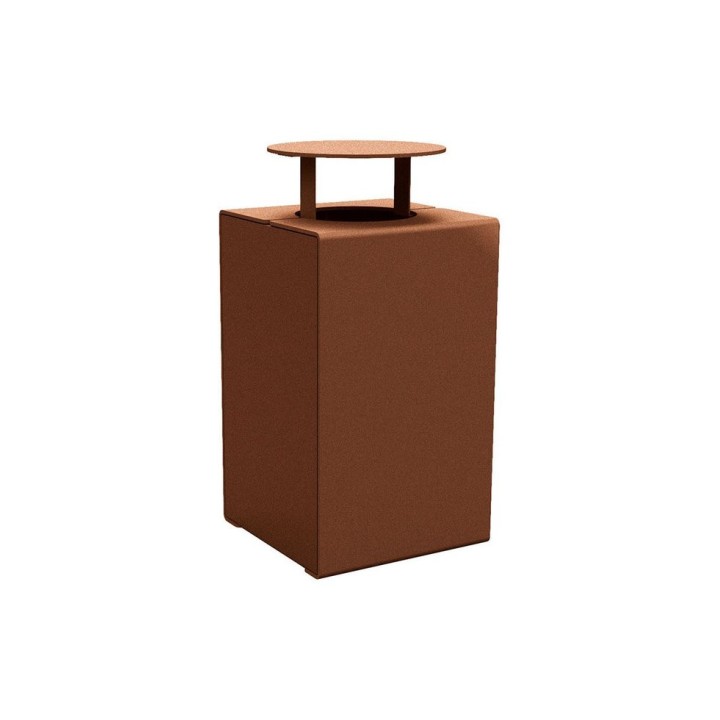 Corbeille KUB. acier 120 litres Procity - Avec couvercle - Haut. 950 mm - Aspect Corten