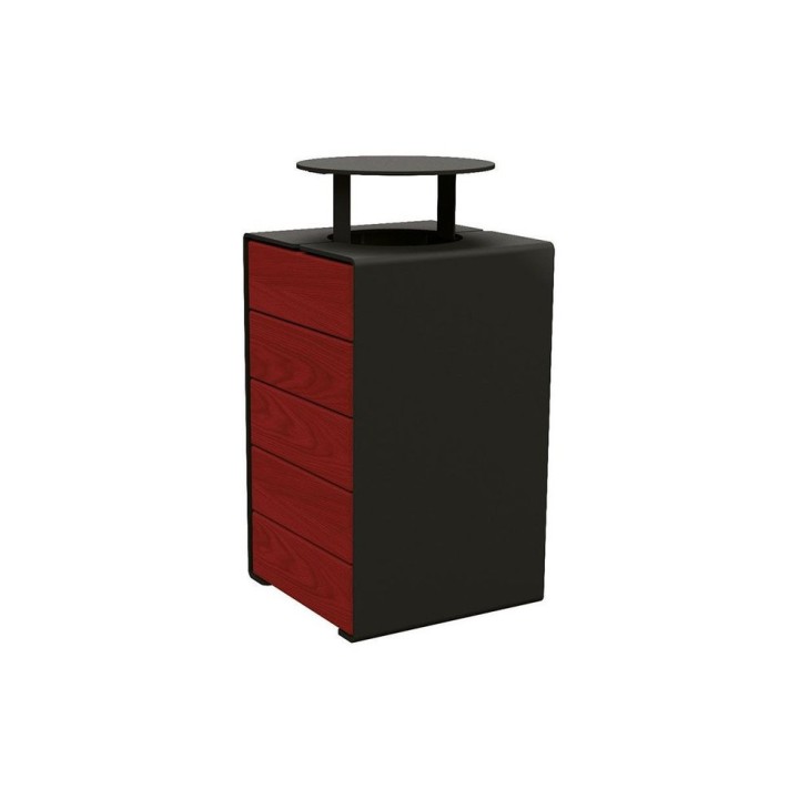 Corbeille KUB. acier et bois 120 litres Procity - Avec couvercle - Haut. 950 mm - Acajou/Noir foncé