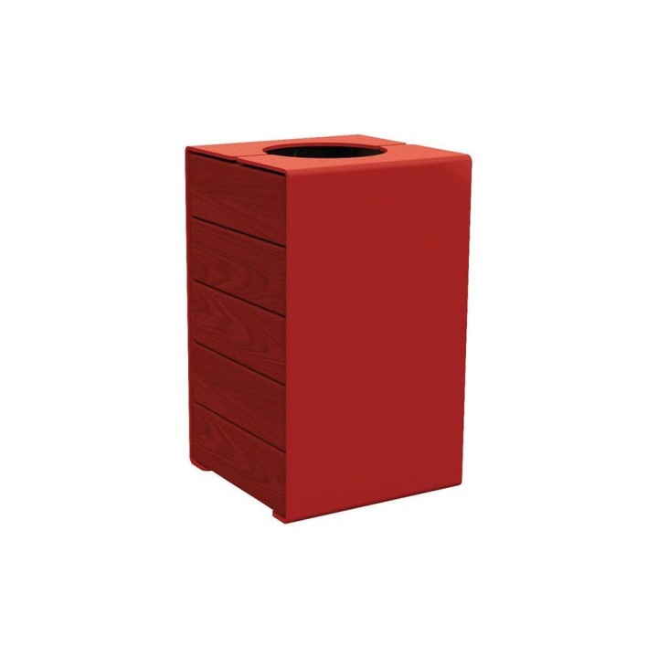 Corbeille KUB. acier et bois 120 litres Procity - Sans couvercle - Haut. 750 mm - Acajou/Rouge pourpre