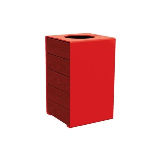 Corbeille KUB. acier et bois 120 litres Procity - Sans couvercle - Haut. 750 mm - Acajou/Rouge signalisation