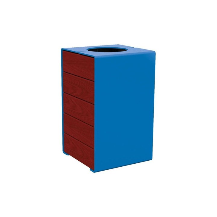 Corbeille KUB. acier et bois 120 litres Procity - Sans couvercle - Haut. 750 mm - Acajou/Bleu gentiane