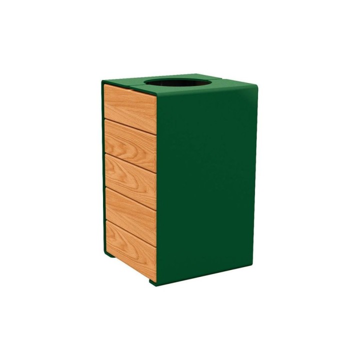 Corbeille KUB. acier et bois 120 litres Procity - Sans couvercle - Haut. 750 mm - Chêne clair/Vert mousse