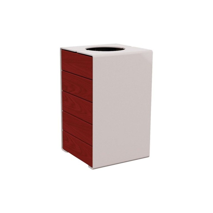 Corbeille KUB. acier et bois 120 litres Procity - Sans couvercle - Haut. 750 mm - Acajou/Gris soie