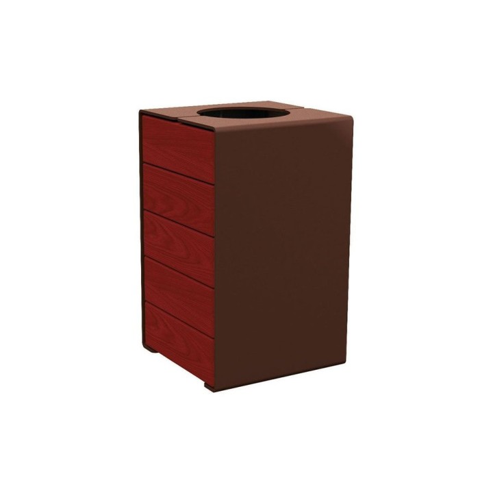 Corbeille KUB. acier et bois 120 litres Procity - Sans couvercle - Haut. 750 mm - Acajou/Brun chocolat