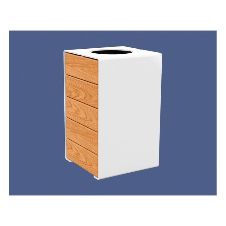 Corbeille KUB. acier et bois 120 litres Procity - Sans couvercle - Haut. 750 mm - Chêne clair/Blanc pur