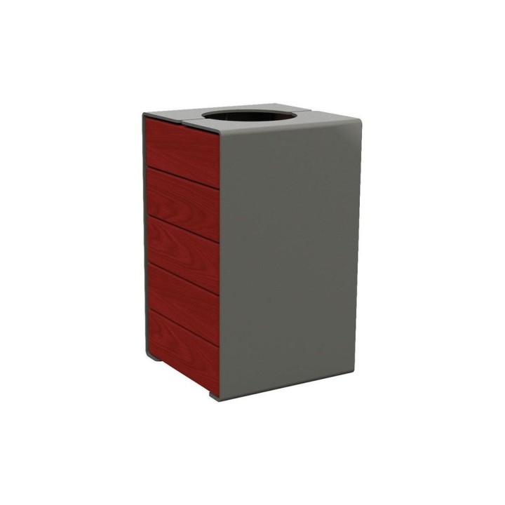 Corbeille KUB. acier et bois 120 litres Procity - Sans couvercle - Haut. 750 mm - Acajou/Gris Procity
