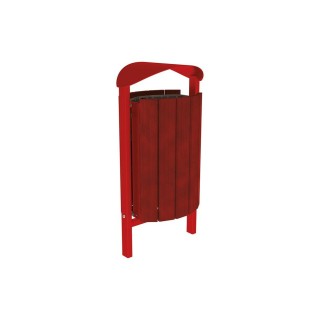 Corbeille Silaos acier et bois 50 litres Procity - Scellement direct - Sans cendrier - Acajou/Rouge pourpre