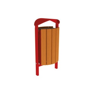 Corbeille Silaos acier et bois 50 litres Procity - Scellement direct - Sans cendrier - Chêne clair/Rouge pourpre
