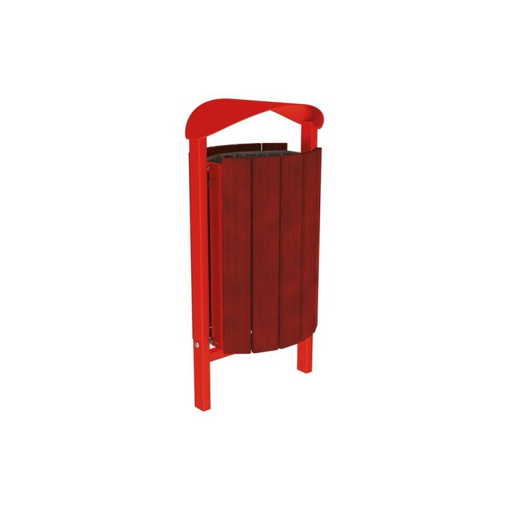 Corbeille Silaos acier et bois 50 litres Procity - Scellement direct - Sans cendrier - Acajou/Rouge signalisation