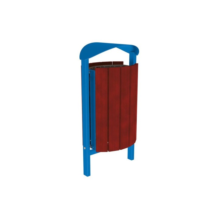 Corbeille Silaos acier et bois 50 litres Procity - Scellement direct - Sans cendrier - Acajou/Bleu gentiane