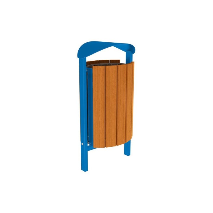 Corbeille Silaos acier et bois 50 litres Procity - Scellement direct - Sans cendrier - Chêne clair/Bleu gentiane