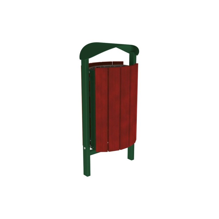 Corbeille Silaos acier et bois 50 litres Procity - Scellement direct - Sans cendrier - Acajou/Vert mousse