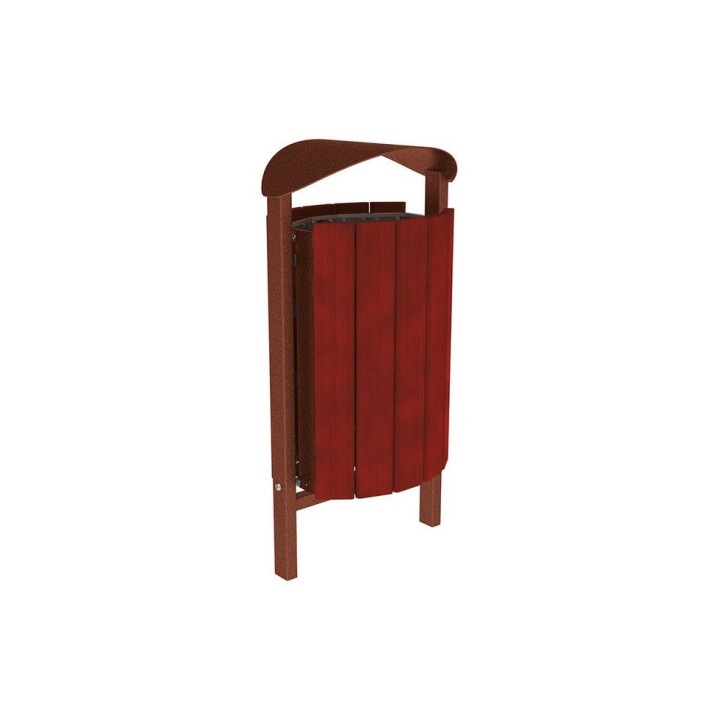Corbeille Silaos acier et bois 50 litres Procity - Scellement direct - Sans cendrier - Acajou/Aspect Corten