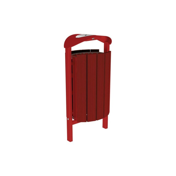 Corbeille Silaos acier et bois 50 litres Procity - Scellement direct - Avec cendrier - Acajou/Rouge pourpre