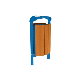 Corbeille Silaos acier et bois 50 litres Procity - Scellement direct - Avec cendrier - Chêne clair/Bleu gentiane