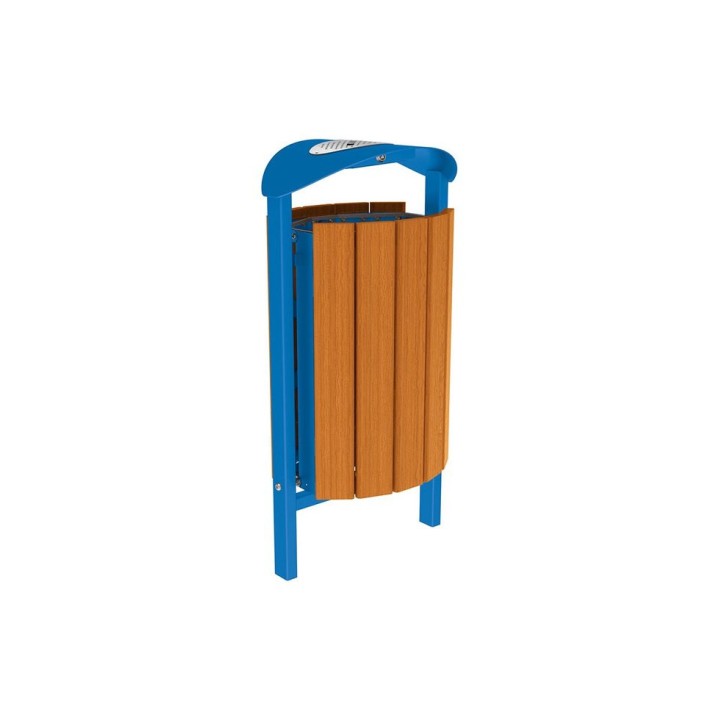 Corbeille Silaos acier et bois 50 litres Procity - Scellement direct - Avec cendrier - Chêne clair/Bleu gentiane