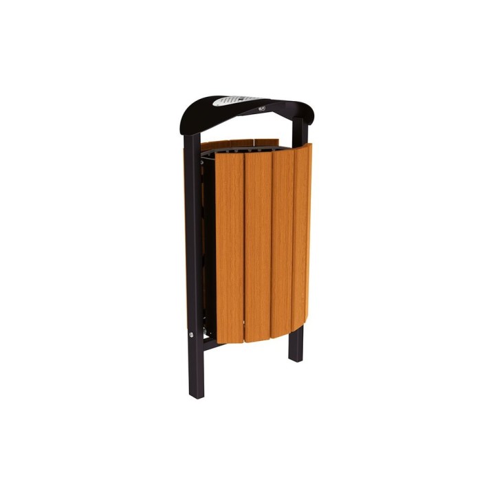 Corbeille Silaos acier et bois 50 litres Procity - Scellement direct - Avec cendrier - Chêne clair/Noir foncé