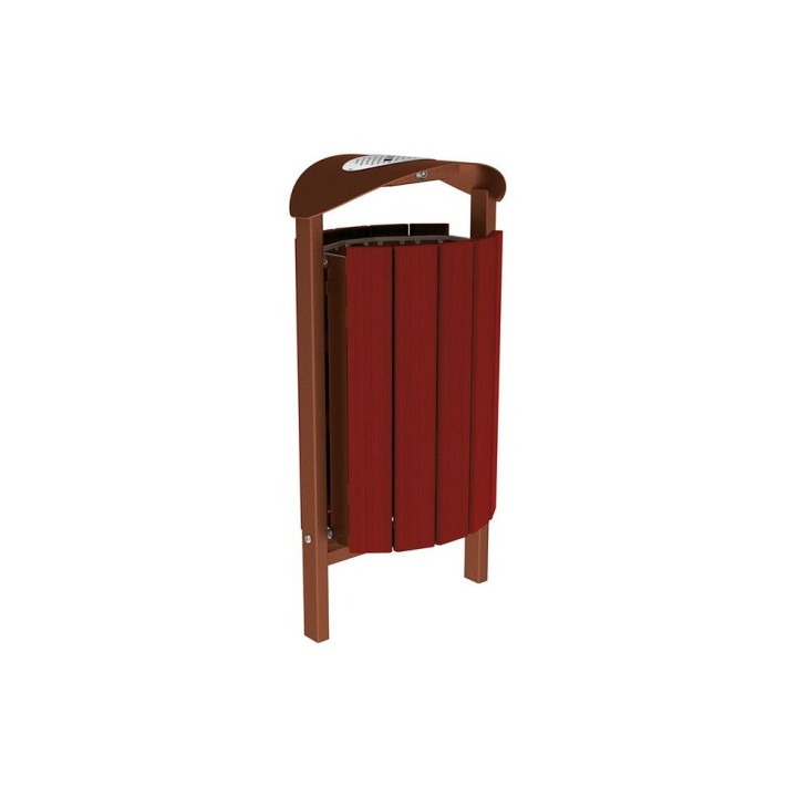 Corbeille Silaos acier et bois 50 litres Procity - Scellement direct - Avec cendrier - Acajou/Aspect Corten
