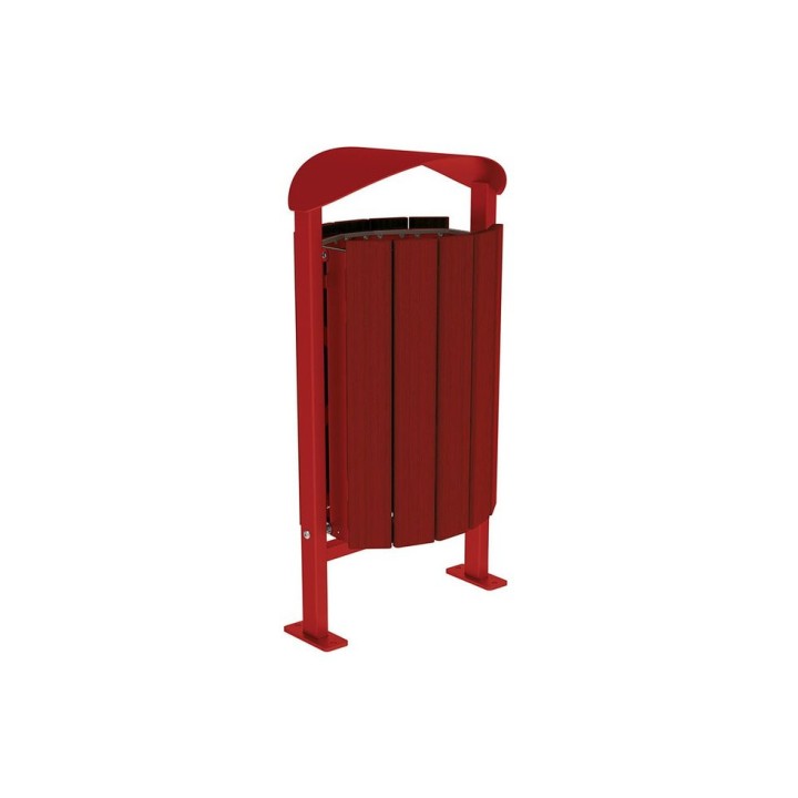 Corbeille Silaos acier et bois 50 litres Procity - Sur platines - Sans cendrier - Acajou/Rouge pourpre