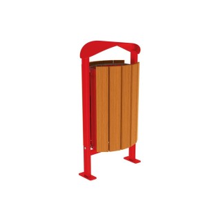 Corbeille Silaos acier et bois 50 litres Procity - Sur platines - Sans cendrier - Chêne clair/Rouge signalisation