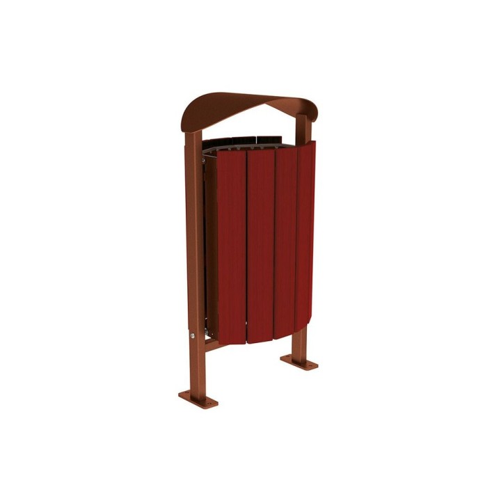 Corbeille Silaos acier et bois 50 litres Procity - Sur platines - Sans cendrier - Acajou/Aspect Corten