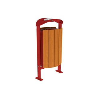 Corbeille Silaos acier et bois 50 litres Procity - Sur platines - Avec cendrier - Chêne clair/Rouge pourpre