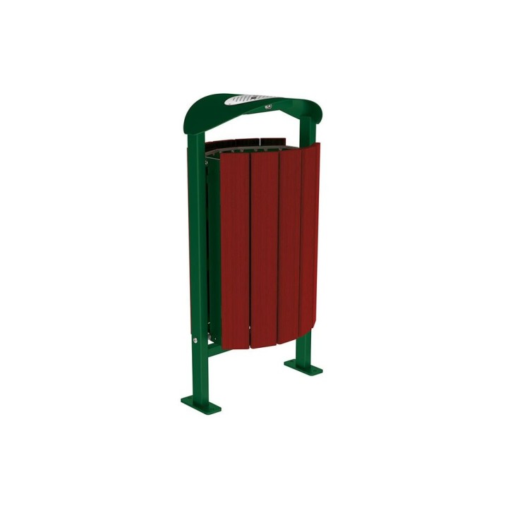 Corbeille Silaos acier et bois 50 litres Procity - Sur platines - Avec cendrier - Acajou/Vert mousse