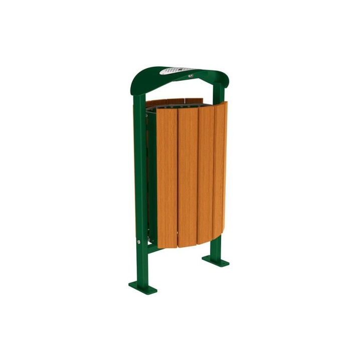 Corbeille Silaos acier et bois 50 litres Procity - Sur platines - Avec cendrier - Chêne clair/Vert mousse