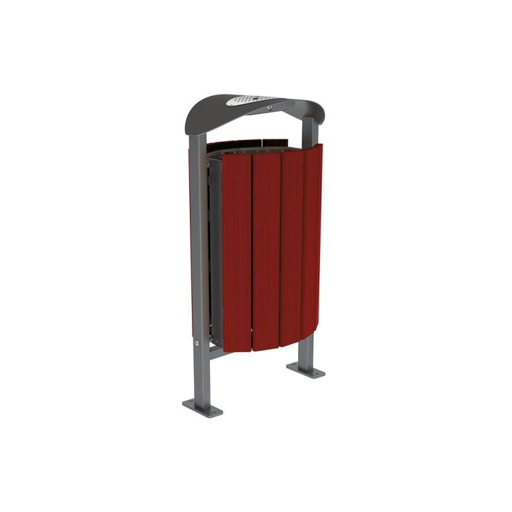 Corbeille Silaos acier et bois 50 litres Procity - Sur platines - Avec cendrier - Acajou/Gris Procity