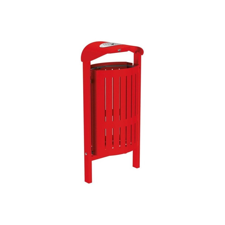 Corbeille Silaos acier 50 litres Procity - Scellement direct - Avec cendrier - Rouge signalisation